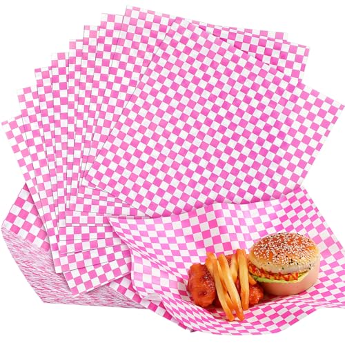 Spakon 1000 Sheets Wax Deli Paper Sheets for Food 12 x 12 Inch Checkered Dry Waxed Deli Basket Liners for Sandwich Wrapping, Food Basket Liners, Picnic party(Hot Pink-white) - color: Hot Pink-white