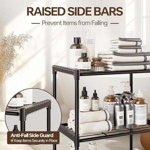 4-Tier Small Lightweight Storage Shelves with Plastic Connectors – Metal Shelf Organizer for Pantry, Closet & Bathroom, Space-Saving Sturdy Shelving Unit Rack, Black, 17.3" x 12.8" x 42.9" - size: 17.3" x 12.8" x 42.9"(4T)