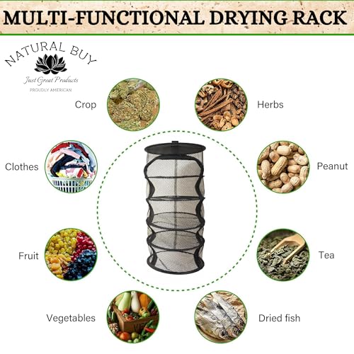 9 Inch 5 Level Micro Hanging Dry Net Indoor/Closet Drying Rack for Herbs, Plants, Organizer, Freshner - Black Mash Screen with Top-to-Bottom Zipper - Apartment Size with Zipped Storage Pouch - size: 5 Level Net