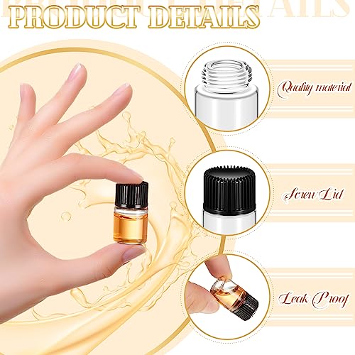 Lallisa 100 Pcs 2 ml Glass Vials with Black Screw Caps and Plastic Stoppers, 1/2 Dram Clear Small Leakproof Bottles Bulk, Mini Liquid Sample Vials for Essential Oils, Sample, DIY Craft - color: Clear with Black Cap, size: 2 ml