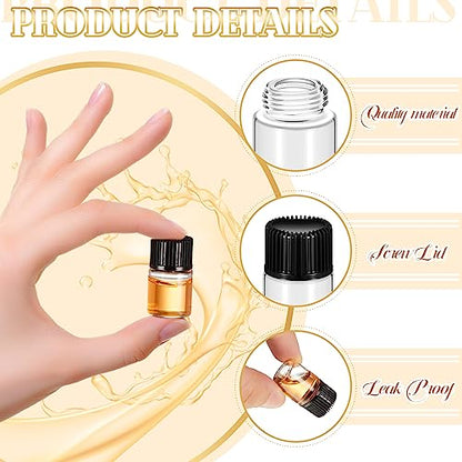 Lallisa 100 Pcs 2 ml Glass Vials with Black Screw Caps and Plastic Stoppers, 1/2 Dram Clear Small Leakproof Bottles Bulk, Mini Liquid Sample Vials for Essential Oils, Sample, DIY Craft - color: Clear with Black Cap, size: 2 ml