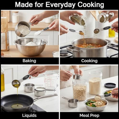 Measuring Cup and Magnetic Measuring Spoons Set, 8 Stainless Steel Nesting Measuring Cup & 8 Double Sided Stackable Magnetic Measuring Spoons & 1 Leveler for Cooking Dry & Liquid Ingredients