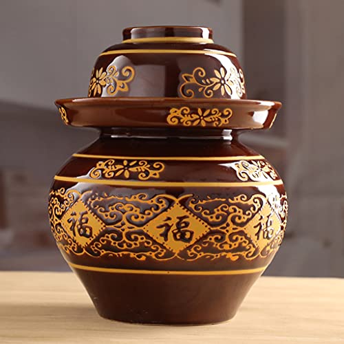 ZHOUXIAO China Fu Pickle Jar Ceramic Jar with Lid,Traditional Chinese Fermentation Kit Crock with Water Seal Airlock Lid, Fermentation Jar for Kimchi,Sauerkraut,Kombucha Jar 3KG