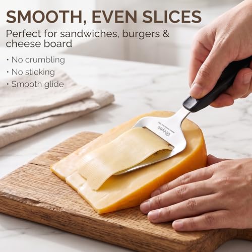 UHIYEE Micro-Serrated Handheld Cheese Slicer Plane for Hard Cheese, Black | Heavy Duty 420J2 Stainless Steel. Sturdy One-Piece Build. Smooth Even Slices For Cheddar to Parmesan. Dishwasher Safe