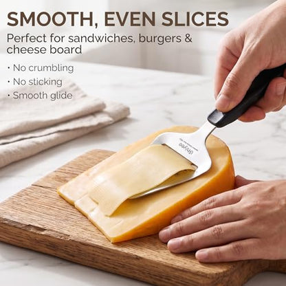 UHIYEE Micro-Serrated Handheld Cheese Slicer Plane for Hard Cheese, Black | Heavy Duty 420J2 Stainless Steel. Sturdy One-Piece Build. Smooth Even Slices For Cheddar to Parmesan. Dishwasher Safe