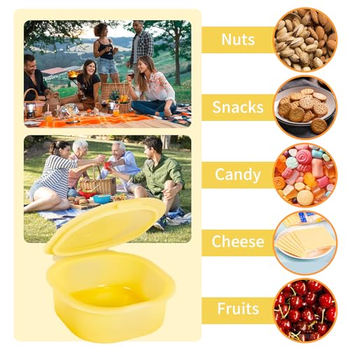 Silicone Cheese Container for Refrigerator, Yellow Sliced Cheese Container Holder Cheese Storage Keeper for fridge, Snack Food Storage Container Box, 7oz Bowl with Lid Stackable Dishwash-safe