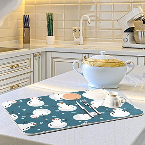 Super Absorbent Dish Drying Mat, Microfiber 23 Fast-Drying Dish Mat, 24" x 18", Kitchen Dish Drying Pad, Snowman Snowflake Cute Christmas Holidays… - color: Snowman Snowflake Cute Christmas Holidays, size: 18" x 24"