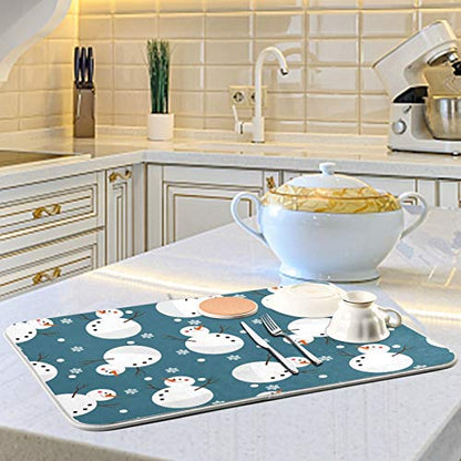Super Absorbent Dish Drying Mat, Microfiber 23 Fast-Drying Dish Mat, 24" x 18", Kitchen Dish Drying Pad, Snowman Snowflake Cute Christmas Holidays… - color: Snowman Snowflake Cute Christmas Holidays, size: 18" x 24"