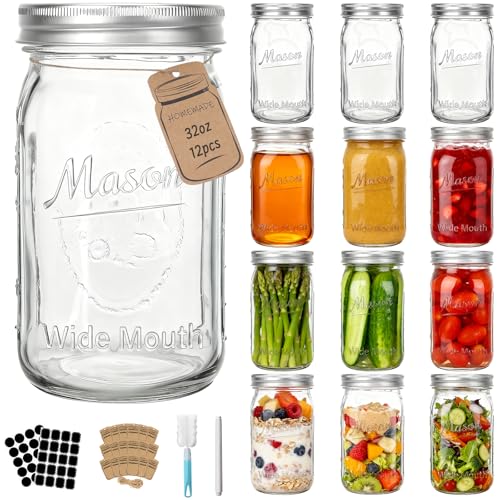 Wide Mouth Mason Jars 32 oz with Lids 12 Pack - color: 32oz-12pack-Sunflower