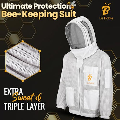 3 Layer Beekeeping Ventilated Jacket with Two Veils Jacket with Round Veil and Fencing Veil. - size: Medium