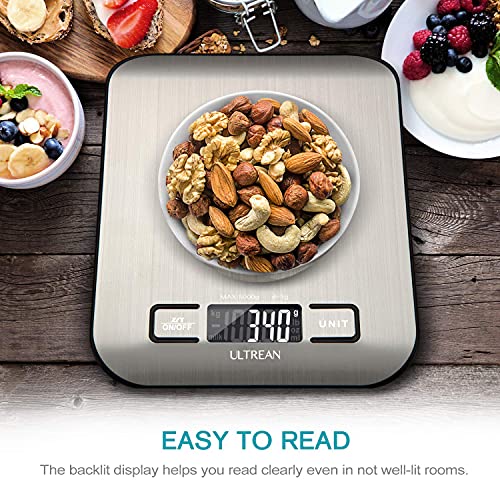 Ultrean Food Scale, Digital Kitchen Scale with LCD Display, Weight Grams and Ounces for Baking Cooking and Meal Prep, 6 Units with Tare Function, 304 Stainless Steel, 11lb (Batteries Included) - size: Medium-Digital