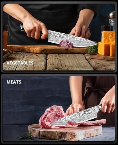MOSFiATA 8" Super Sharp Professional Chef's Knife with Finger Guard and Knife Sharpener, German High Carbon Stainless Steel EN1.4116 with Micarta Handle and Gift Box - style: 8 inch chef knife