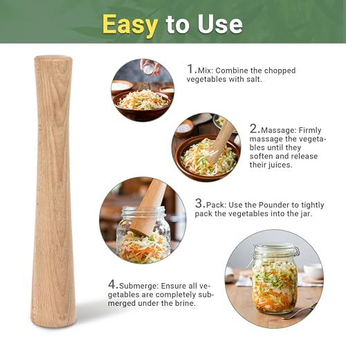 Sauerkraut Pounder for Mason Jars - Wooden Fermenting Supplies - Vegetable Fermentation Tamper for Sauerkraut Crocks with Scale Marks