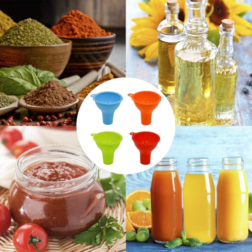 4 PCS Wide Mouth Funnels, Silicone Funnels for Filling Bottles, Multi Color Flexible Canning Funnel Set for Jars, Kitchen Use, Liquid Oil and Powder Transfer(Color 1)