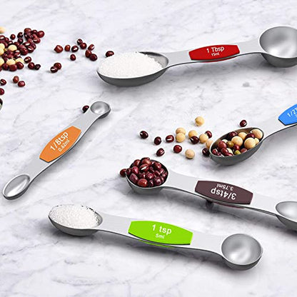 Wildone Measuring Cups and Magnetic Measuring Spoons Set, 16Pcs | 8 Stainless Measuring Cups, 7 Double-sided Magnetic Measuring Spoons & leveler for Spice Jar and Liquid Measuring, Multicolor - color: Multicolor