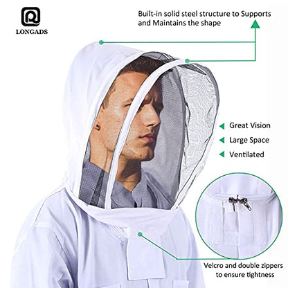 LONGADS Professional Bee Suit for Men and Women, Full Body Beekeeping Suit with Gloves & Protective Round Veil, Size XXL (Fits 69-73 Inches / 5'9"-6'1") for Apiary & Backyard - size: XXL for 5'11"-6'3"