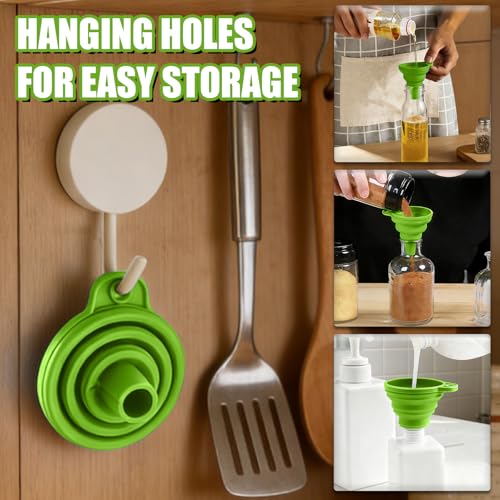 4PCS Silicone Collapsible Funnels Set for Kitchen Use Compact and Portable Liquid Transfer Tool, Collapsible Gadgets(Green) - color: 4PCS-Green