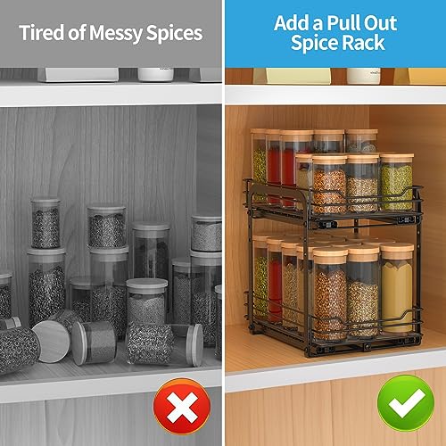BOIVSHI Spice Rack, Pull Out Spice Racks Organizer for Cabinet, Height Adjustable Heavy Duty Metal Basket for Inside Cabinets & Pantry Closet (2 Tier,7.5''Wx10.5''Dx9.5''H) - size: 2 Tier,7.5''Wx10.5''Dx9.5''H