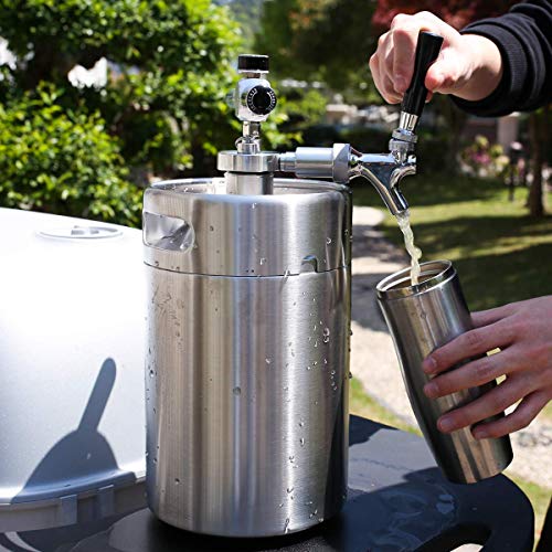 TMCRAFT 128OZ Double-Walled Mini Keg Growler, Pressurized Home Beer Dispenser System with Detachable Faucet and Regulator Keep Fresh and Carbonation for Craft Beer Draft/Homebrew