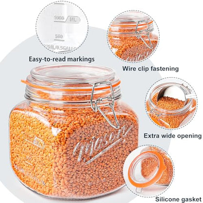 2 Pack Half Gallon Mason Jar with Hinged Lid, Wide Mouth Glass Canisters for Food Storage, Cookie, Flour, Candy, Coffee, Pickle - 64 Oz Glass Jar with Lid - 2 Scale Marks & Vintage Mason Jars