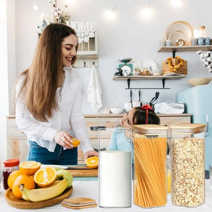 2.2 Qt Square Glass Storage Containers with Lids, Clear Food Storage Container Jar with Sealing Bamboo Lid Storage Containers for Pasta, Oats, Coffee, Flour, Sugar (Square -3Pack) - size: Square 2.2 Qt -3Pack