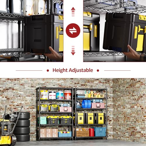 IZEUK 1750 LBS Garage Shelving Wide Storage Shelves Metal Shelves Heavy Duty Adjustable Utility Shelf Rack (Black, 5 Tier, 15.7" D x 45.3" W x 70.9" H) - color: Black, size: 5 Tier, 15.7" D x 45.3" W x 70.9" H