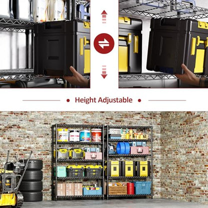 IZEUK 1750 LBS Garage Shelving Wide Storage Shelves Metal Shelves Heavy Duty Adjustable Utility Shelf Rack (Black, 5 Tier, 15.7" D x 45.3" W x 70.9" H) - color: Black, size: 5 Tier, 15.7" D x 45.3" W x 70.9" H