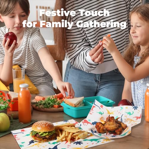 Fit Meal Prep Deli Paper Sheets, Dinosaur Dry Waxed Paper for Kids, Waterproof Sandwich, Grease-Proof Wax Paper for Food Basket, Picnic, Barbecue, Restaurants, Burgers, Fries [250 Sheets] 12x12" - color: Colorful-Dinosaur