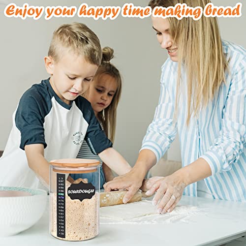 Kmise Sourdough Starter Jar, 34 Oz DIY Pro Glass Sourdough Starter Jar Kit With Thermometer, Silicone Spatula, Blackboard Stickers and Cutter - color: Clear
