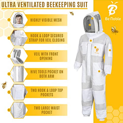 3 Layer Professional Beekeeping Suit - Heavy Duty Protective Bee Suit for Safe and Efficient Apiary Management. - color: White, size: Small