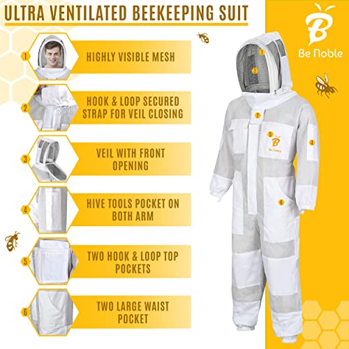 3 Layer Professional Beekeeping Suit - Heavy Duty Protective Bee Suit for Safe and Efficient Apiary Management. - color: White, size: XX-Large