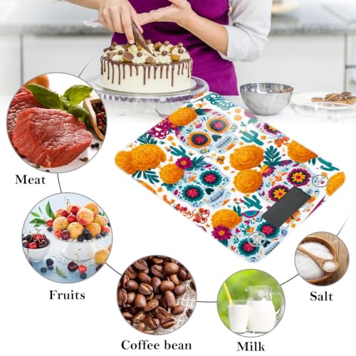 Food Scale Kitchen Digital Scale Food Ounces and Grams Dieting Baking Cooking Waterproof Glass Panels LCD Display,4 Units Scale Tare Function Skull Mexican Halloween White - color: Skull 24