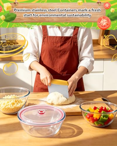 2 Pack Pizza Dough Proofing Container, 2000ML Glass Proofing Box with Clear Airtight Lid, Stackable Fermentation Storage for Dough Balls & Bread, Includes Cutter - color: Glass-2000ML