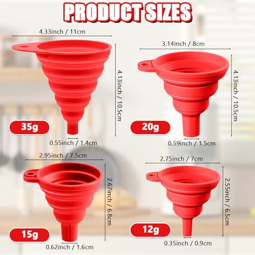 4PCS Silicone Collapsible Funnels Set for Kitchen Use Compact and Portable Liquid Transfer Tool, Collapsible Gadgets(Red) - color: 4PCS-Red