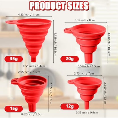 4PCS Silicone Collapsible Funnels Set for Kitchen Use Compact and Portable Liquid Transfer Tool, Collapsible Gadgets(Red) - color: 4PCS-Red