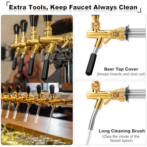 Beer Tap Faucet 4'' Long Beer Tap Shank, Brass Beer Faucet Stainless Steel Core Draft Beer Dispenser Beer Keg Tap Bar Tap 5/16'' Barb G5/8 Thread with Flow Valve for Kegerator, Freezer, Fridge, Wall