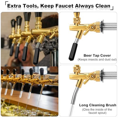 Beer Tap Faucet 4'' Long Beer Tap Shank, Brass Beer Faucet Stainless Steel Core Draft Beer Dispenser Beer Keg Tap Bar Tap 5/16'' Barb G5/8 Thread with Flow Valve for Kegerator, Freezer, Fridge, Wall