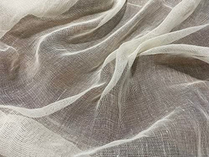 Mull Muslin 100% Cotton Fabric Voile Curtains Fine Unbleached Cheesecloth Linen Look Wedding Table Runner - 140cm Wide - Ecru Cream (Per 10 Metres)
