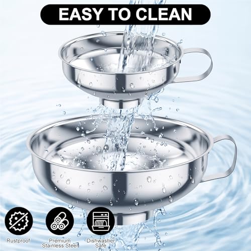 6 Piece Stainless Steel Canning Funnel Set with Strainers, Wide Mouth Mason Jar Funnels Family Pack, Metal Funnels for Filling Bottles, Canning Supplies for Preserving - color: Silver 6pcs