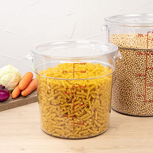 Restaurantware Met Lux 18 Quart Food Storage Containers 10 Round Commercial Storage Containers - Lids Sold Separately With Volume Markers Clear Plastic Food Prep Buckets Space-Saving Storage - size: 18 qt, style: 10 Count