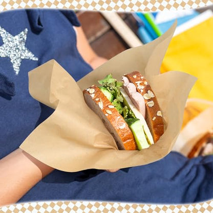 EcoDispose 12 x 12 Inches Grease Proof Deli Paper Precut Sheets for Deli Food, BBQ, Picnic, Party (100 Pcs, Kraft&White Checker) - size: Kraft 12"x12"