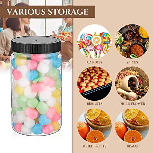 Eaasty 15 Pack 32 oz Plastic Jars with Lids Clear Mason Jars Large Storage Container Wide Mouth Empty Bulk for Home Food Candy Organizing Kitchen(Black) - color: Black