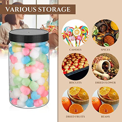 Eaasty 15 Pack 32 oz Plastic Jars with Lids Clear Mason Jars Large Storage Container Wide Mouth Empty Bulk for Home Food Candy Organizing Kitchen(Black) - color: Black
