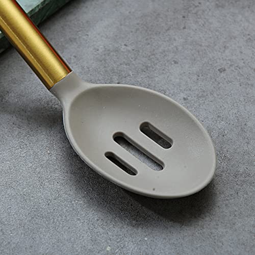 Berglander Non-stick Silicone Slotted Spoon, Titanium Gold Plated Handle, Basting Spoon, Dishwasher Safe, Easy to Clean - style: d. Slotted Spoon