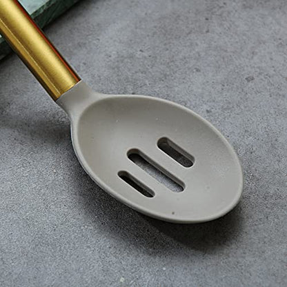 Berglander Non-stick Silicone Slotted Spoon, Titanium Gold Plated Handle, Basting Spoon, Dishwasher Safe, Easy to Clean - style: d. Slotted Spoon