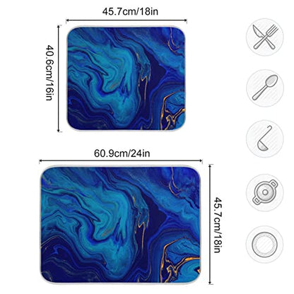 Super Absorbent Dish Drying Mat, Microfiber Fast-Drying Dish Mat, 24" x 18", Kitchen Dish Drying Pad, Navy Blue Gold Marble - color: Navy Blue Gold Marble, size: 18" x 24"