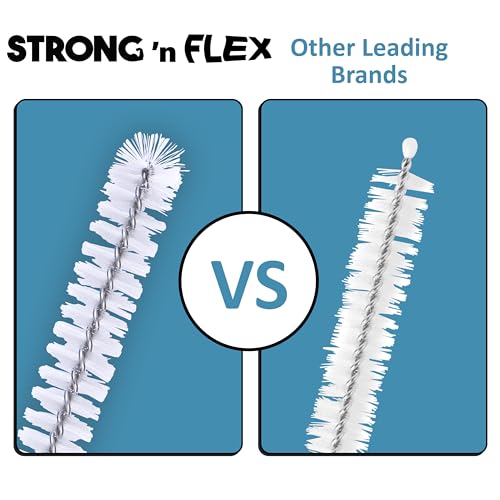 Strong 'n Flex Nylon Straw Cleaner Brushes – Fan-Shaped End for Tight Spaces, Ideal for Reusable Straws, Water Bottles, Sippy Cups & Pipes – Includes Zippered Pouch – 12" Long – Set of 10