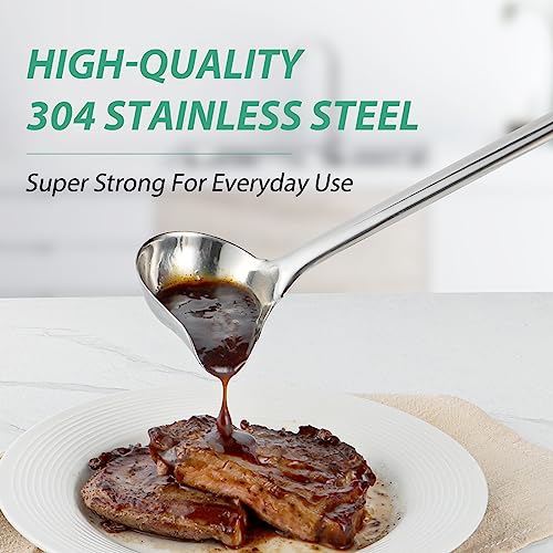 Gravy Ladle, 1 oz Small Ladles for Serving Sauce, Stainless Steel Sauce Ladle with Pouring Spout, 13.4 inch Drizzle Spoon for Gravies and Dressings, Durable Construction, Silver, KLB-ASB-123 - size: 1 oz Gravy Ladle