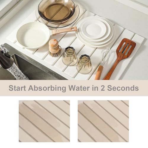 Dish Drying Mats, 24"×16" Fast Dry Stone Mat for Kitchen Counter / Sink, Eco-Friendly Super Absorbent Diatomaceous Earth Mats for Dishes Bottles Cups, Match any Countertop - color: Dark Gray