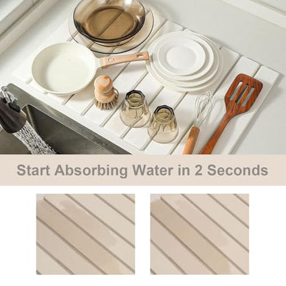 Dish Drying Mats, 24"×16" Fast Dry Stone Mat for Kitchen Counter / Sink, Eco-Friendly Super Absorbent Diatomaceous Earth Mats for Dishes Bottles Cups, Match any Countertop - color: Dark Gray